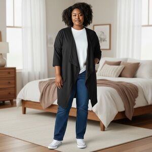 Lane Bryant Black Ponte Knit Open front 3/4 sleeve Jacket w/pockets 26/28 petite